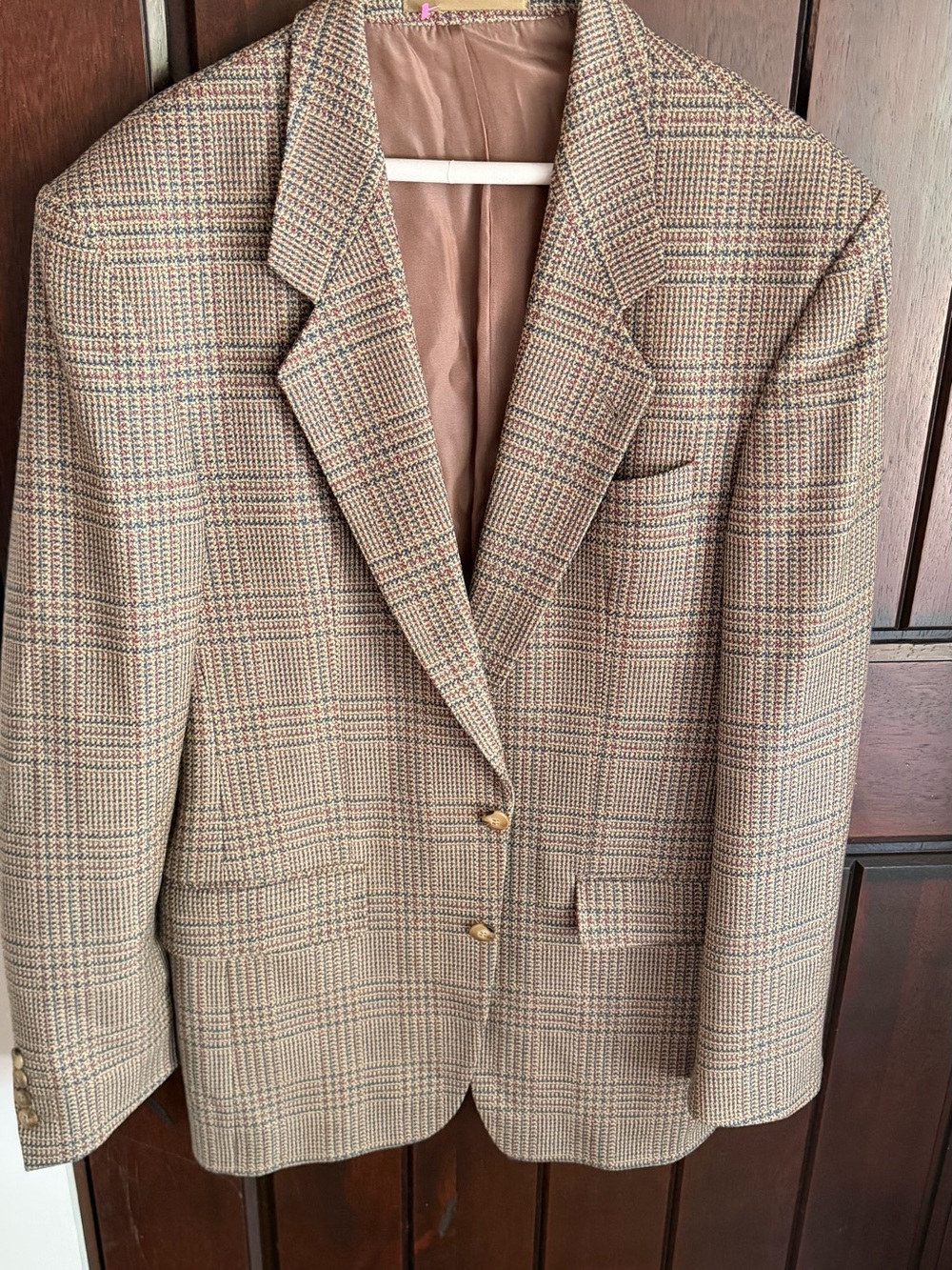 Vintage Futuro Tan Glen Plaid Sport Coat with Gold Buttons